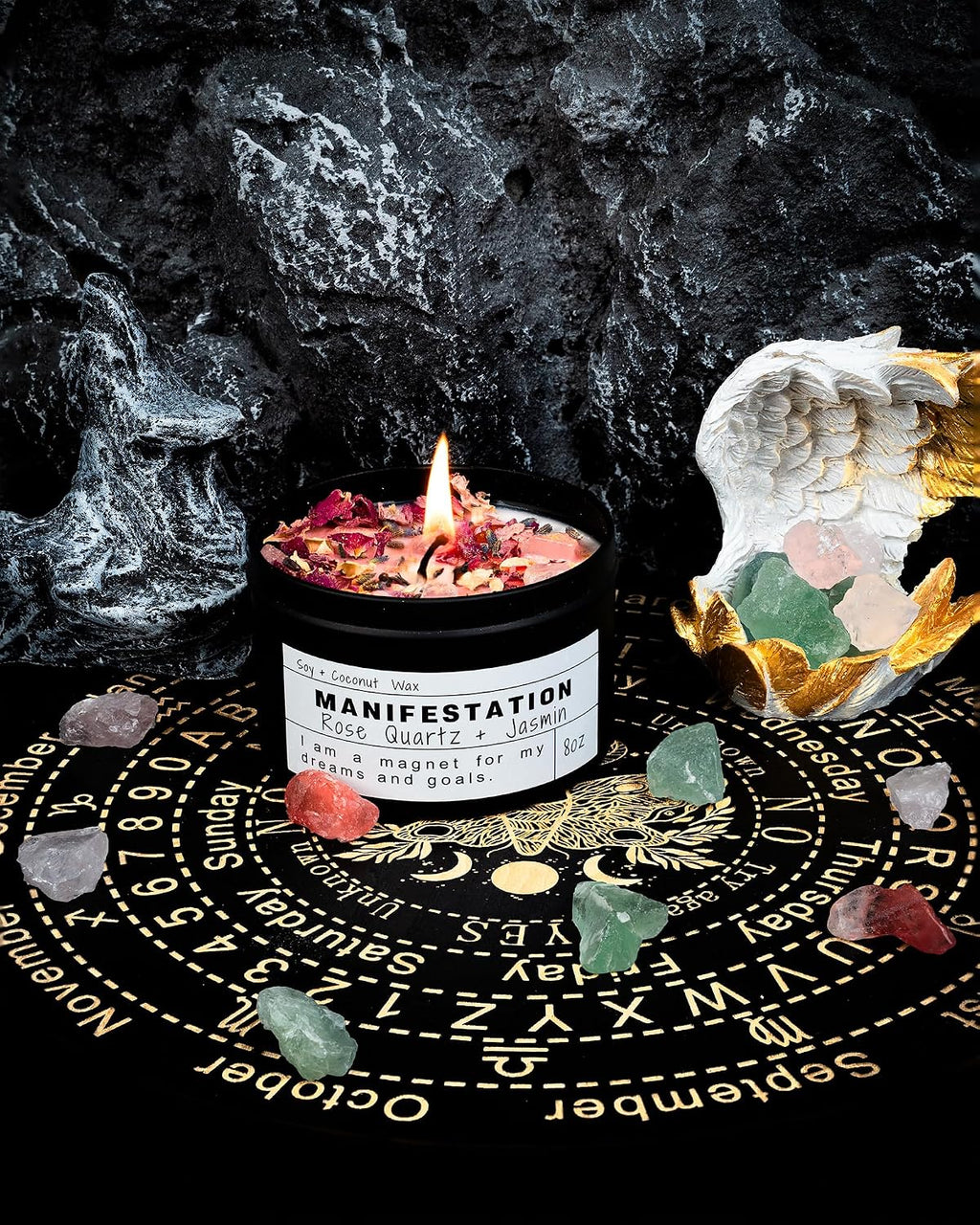 Crystal Soy Candles, Handmade Wishing Gifts, Wishing Law of Attraction, Moon Magic, Birthday Candle Gifts. (Manifestation)