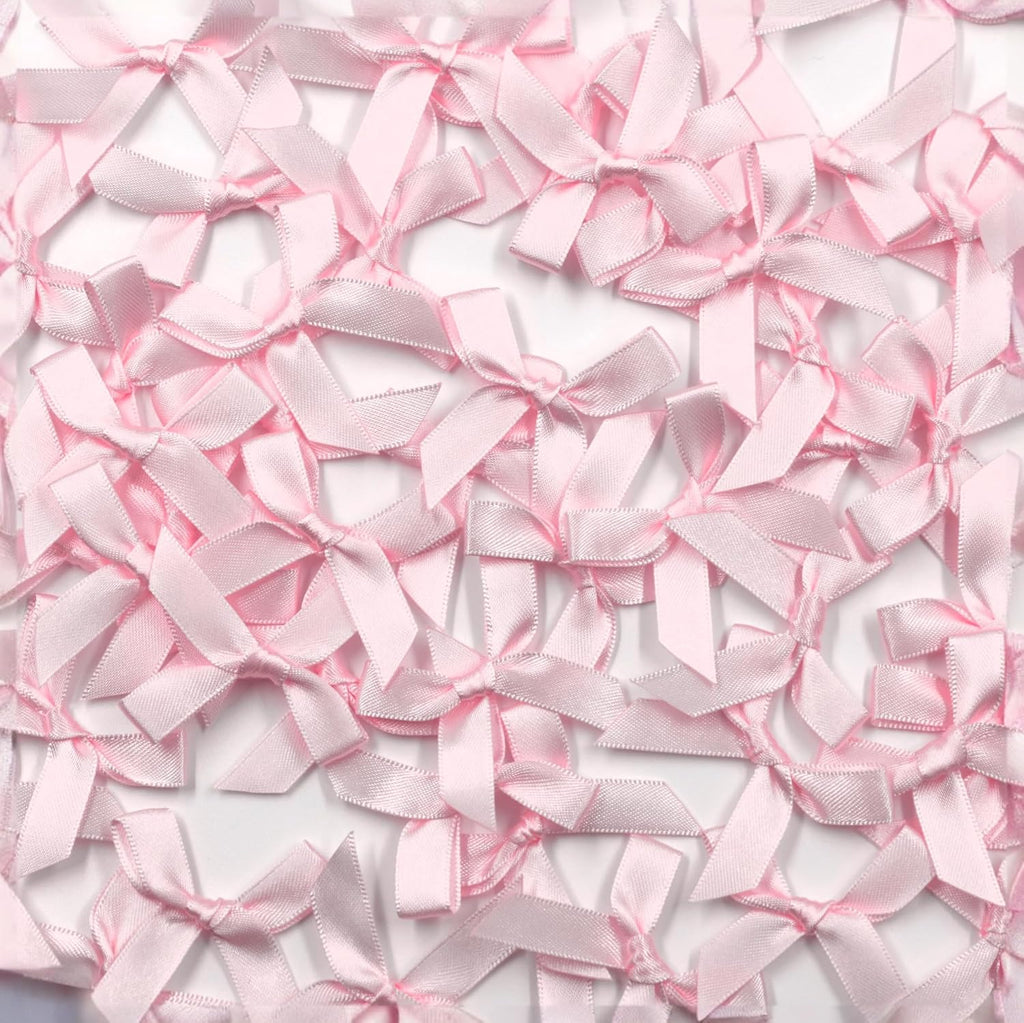 60pcs 1.7" Mini Pink Ribbon Bows Decor – Small DIY Satin Bows for Crafts, Little Bows for Gift Wrapping, Tiny Bow Stickers for Scrapbook Treats Balloon Cake Hairstyle Candle Decorations