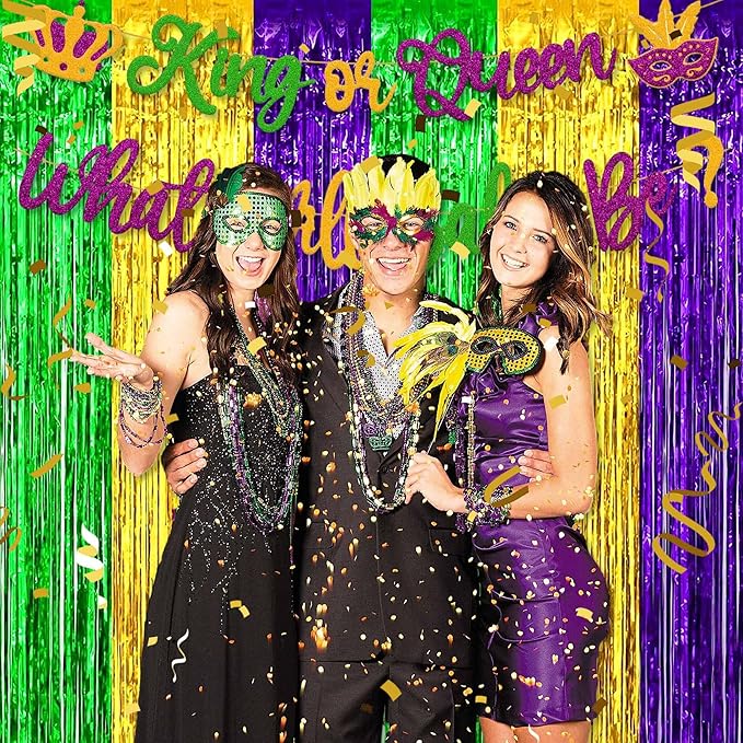 6 Pack Gold Green Purple Foil Fringe Curtains Backdrop, 3.28 x 8.2 Ft Metallic Streamers Tinsel Curtains Background for Photo Booth, Birthday, Weddings, Carnivals, Graduation, Themed Party Decorations
