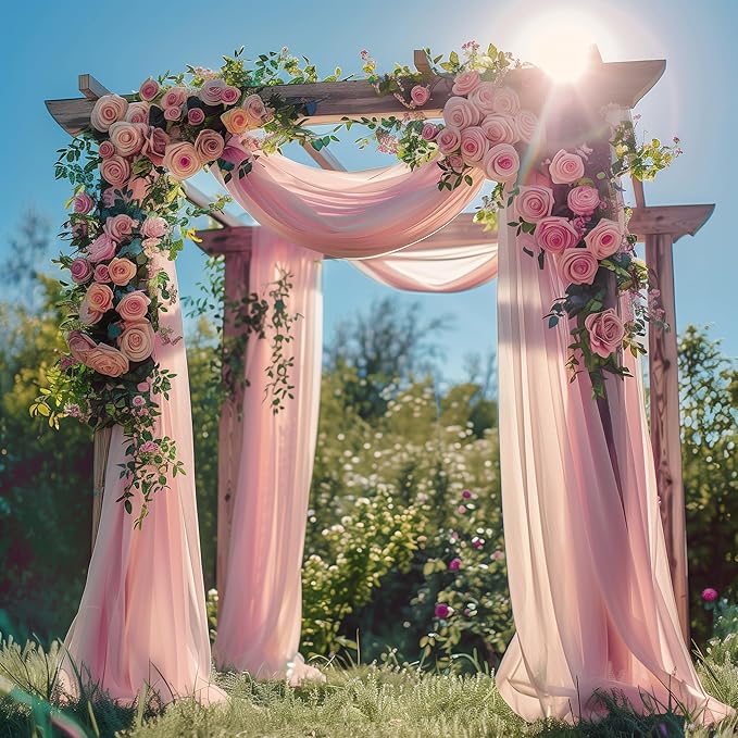 Wedding Arch Draping Fabric 2 Panels 28.7" x 20FT Blush Pink Sheer Chiffon Backdrop Drapes for Wedding Ceremony Birthday Party Bridal Shower Outdoor Decoration
