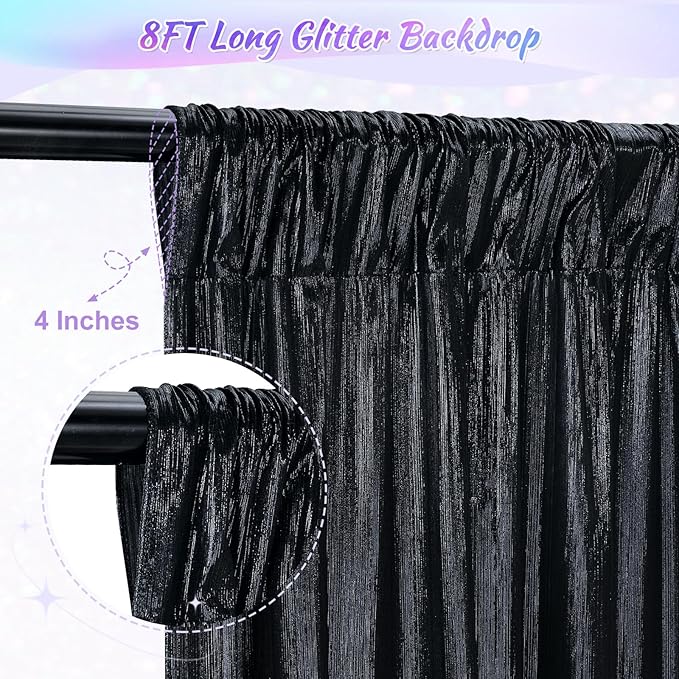 9.6x8FT Black Sequin Curtains: Photo Backdrop Drapes 2 Pieces 4.8x8FT Birthday Backdrop for Hallween Decorations Arch Backdrop