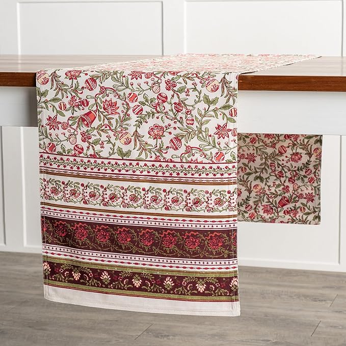 Maison d' Hermine Table Runner 100% Cotton Double Layer Table Runners 108 inches Long for Thanksgiving Christmas Decorations Home Kitchen Dining Party Wedding (Reveillon Au Jardin, 14.5" x 108")