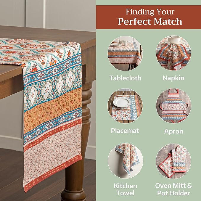 Maison d' Hermine Table Runner 100% Cotton Single Layer Table Runners 108 inches Long for Thanksgiving Christmas Decorations Home Kitchen Dining Party Wedding (Romane, 14.5" x 108")