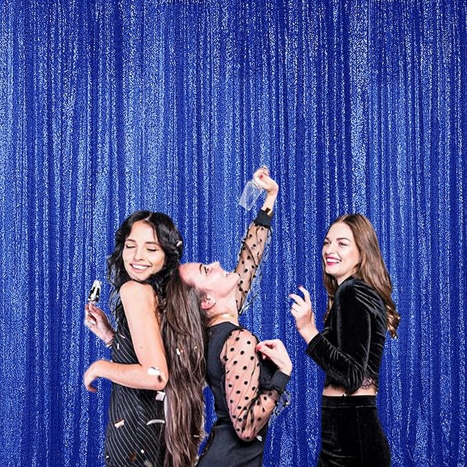 Sugargirl Navy Blue Sequin Backdrop Curtain 4 Panels 2FTx8FT Glitter Navy Blue Background Drapes Sparkle Photography Backdrop for Party Wedding Birthday Wall Decoration