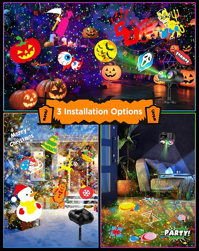 Halloween Christmas Projector Lights Outdoor, 8 Brighter HD Holiday Patterns with Firefly & Ocean Wave Effects, 20 Slides, Waterproof Snowflake Projector with Timer for House Garden Yard Xmas New Year