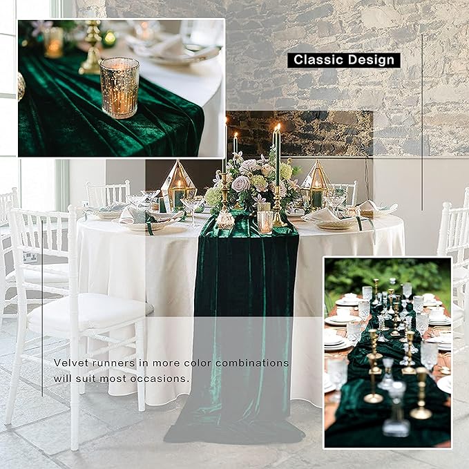 Velvet Table Runner, 10ft Luxurious Wedding Reception Decorations Soft Velvet Fabric Table Linen Overlay for Party (20 x 120 inch, Black)