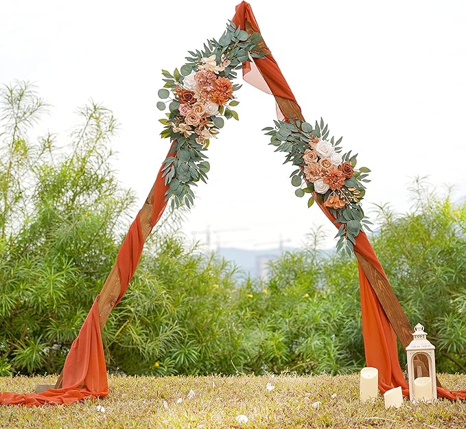 ponatia Wedding Arch Flowers (Pack of 2), Artificial Burnt Orange Flowers for Wedding Welcome Signs Decorations and Arch Flower for Weddings Ceremony Reception (Burnt Orange)