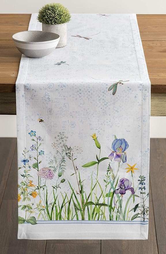 Maison d' Hermine Table Runner 100% Cotton Single Layer Table Runners 108 inches Long Decorative for Home Kitchen Dining Party Wedding Bridal Shower Spring Summer (Fleurs De Mai, 14.50" x 108")