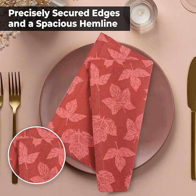 Urban Villa Fall Leaves Print Set of 12 Dinner Napkins (20X20 Inches) 100% Cotton Premium Quality Thanks Giving Over Sized Harvest Cloth Napkins with Mitered Corners Ultra Soft Durable Hotel Quality
