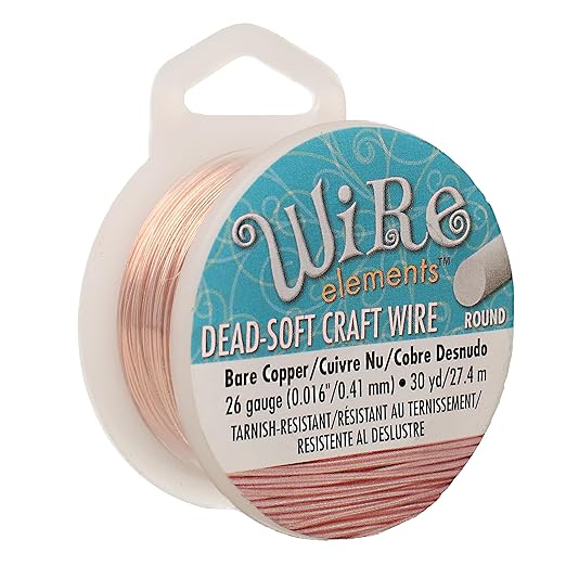The Beadsmith Wire Elements Craft Wire – Tarnish Resistant, Soft Temper, Round, Bare Copper Color – 0.41mm, 26 Gauge, 30 Yard Spool – Jewelry Making, Wire Wrapping, Floral, & Other DIY Crafts
