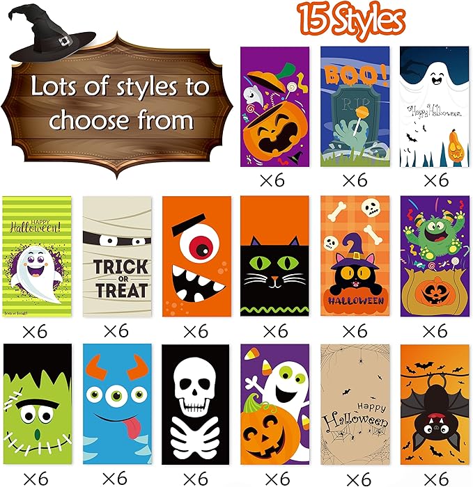 90PCS Halloween Treat Bags Party Favors - Trick or Treat Candy Goodie Gift Bag Stuffer Filler Paper Supplies Decorations with 90 Stickers