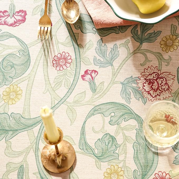 patdrea Designer Vintage Green Round Tablecloth,Linen Leaves Floral Pattern Table Cloth,Decor Table Cover for Kitchen Dining Christmas,Tea Party,Thanksgiving,Tea Party,Diameter 67"-Cecilia a