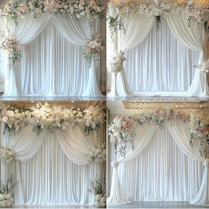 10ftx12ft Wrinkle Free White Backdrop Curtain, 2 Panels 12FT Height White Wedding Backdrop Drapes, Silky Polyester Back Drop Cloth for Birthday Photography Background Party Backdrop Draping