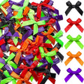 YGDZ Mini Bows, 50 PCS Small Satin Bows for Crafts, Halloween Decor, 5 Colors (Black, Orange, Purple, Red, Green), Tiny Bows for Gift Wrapping