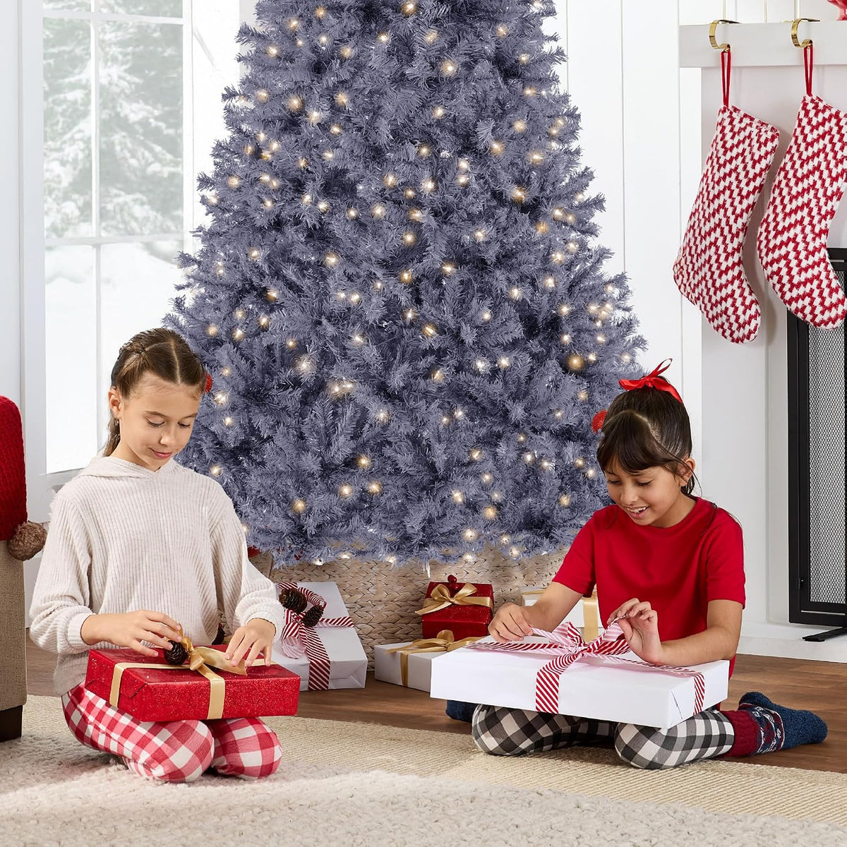 best choice products 9ft pre-lit charcoal gray christmas showing dimensions