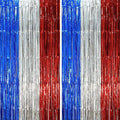 2 Pack Blue Red Silver Foil Fringe Backdrop Curtains, Tinsel Streamers Party Decorations, Fringe Backdrop, Door Shimmer for Independence Day or Birthday Party