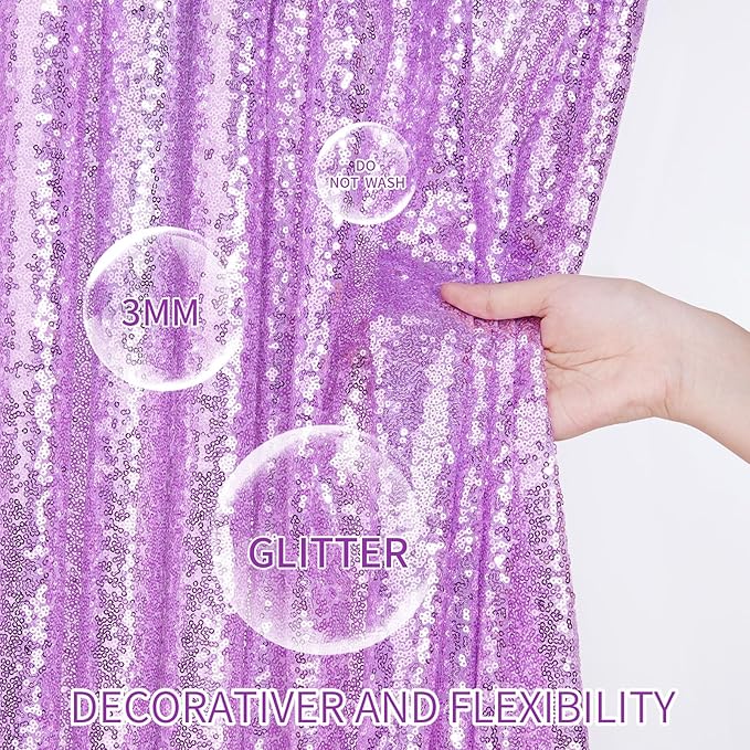 Sequin Backdrop Curtains Panels for Parties - Glitter Photo Backdrop Drapes 2 Panels 3x8FT Light Purple Curtain for Wedding Birthday Wall Decor