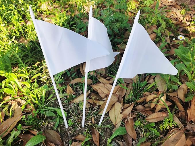 12 Pack White Pennant Flags Small Mini Hand Held Solid Color Pennant On Sticks Flags with 12.6"Solid Pole & Spear Top,Party Events Celebration,School,Grand Opening,Kids Birthday,Sports Clubs,Flower Pot