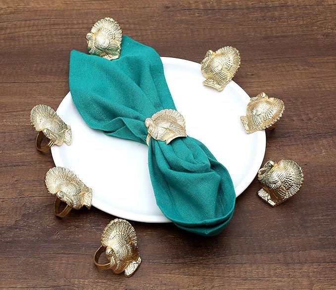 Gold Napkin Rings Set of 12 - Turkey Bird Stylish Metal Lightweight Serviette Holders for Elegant Table Settings | Perfect for Dinner Parties, Holidays, Weddings & Everyday Use - ALPHA Living HOME