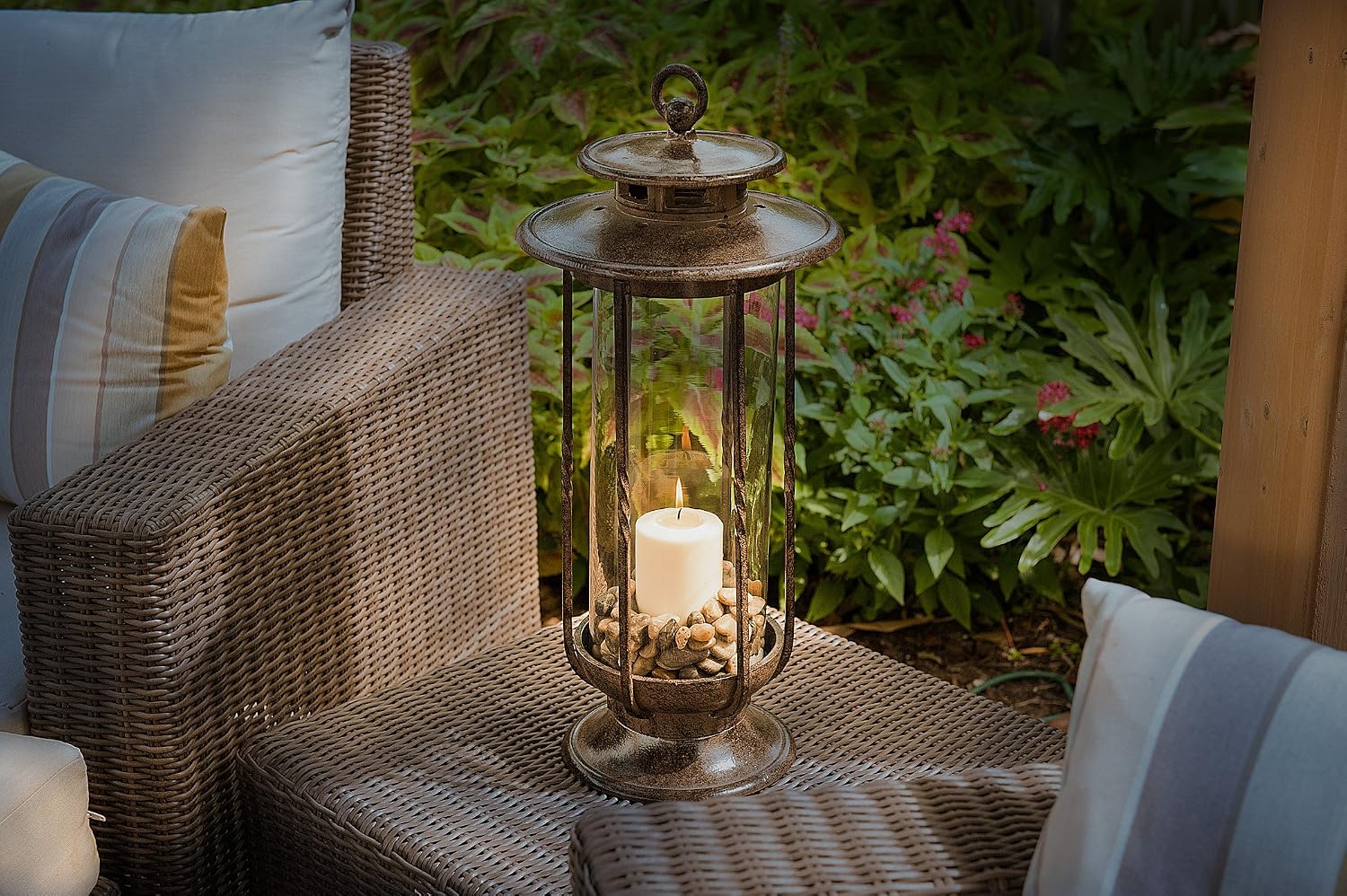 H Potter Cast Iron Lantern, 19" Tall, Glass Hurricane, Rustic Brown Finish | Indoor Outdoor Decroative Candle Lantern, Patio, Porch, Garden & Indoor Decor