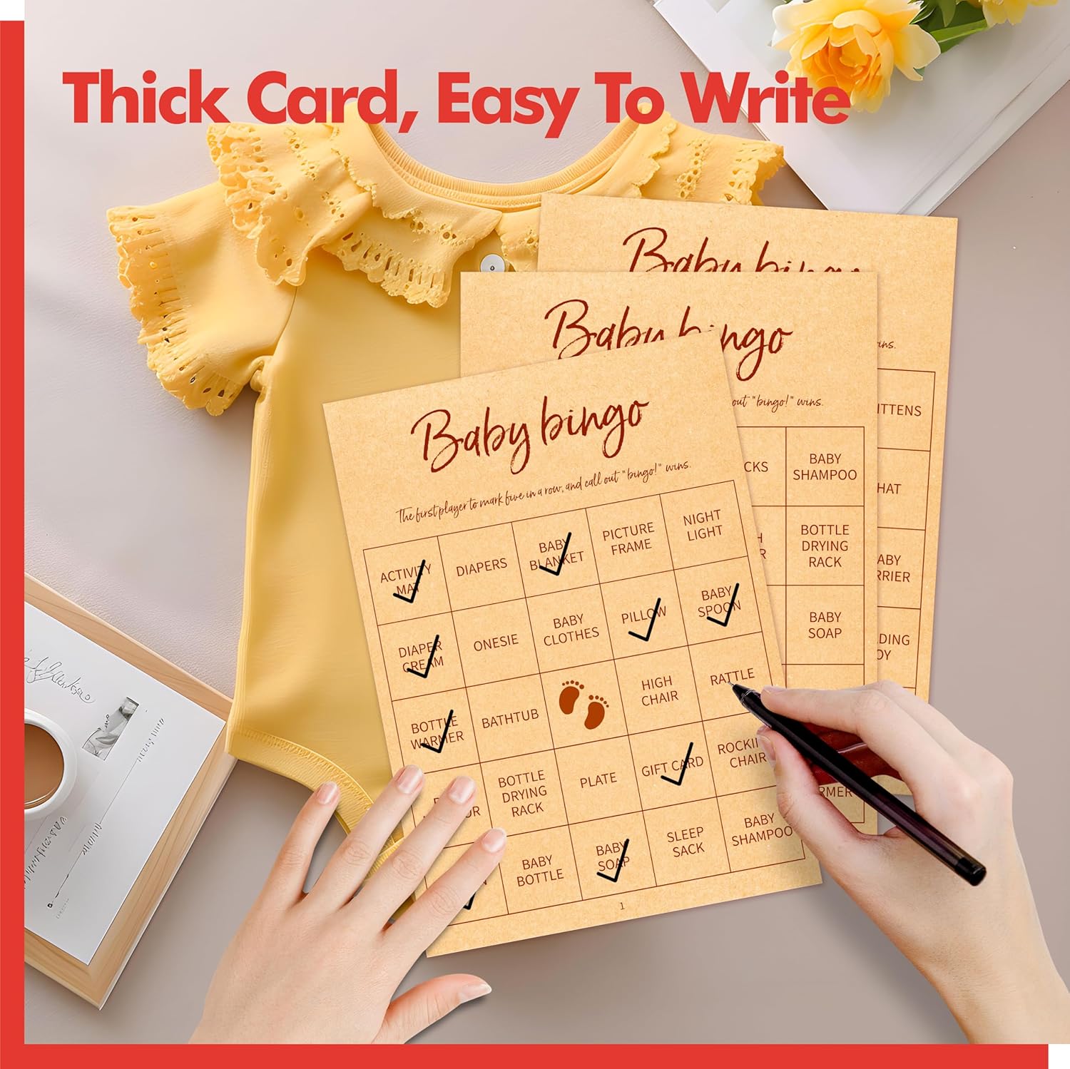 Baby Shower Bingo Game, 50 Bingo Cards Perforated Calling Cards Bingo Games for Baby Shower, Bridal Wedding Shower