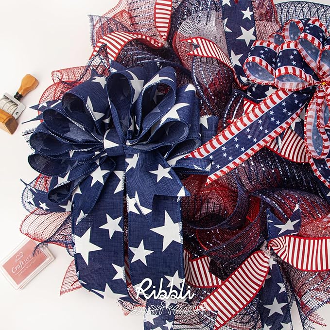 Ribbli 2 Rolls Navy Blue Mesh Ribbon,10 inch x 30 feet(10Yard) Each Roll,Metallic Navy with Navy Wide Foil,Use for Wreath Swags and Decorating
