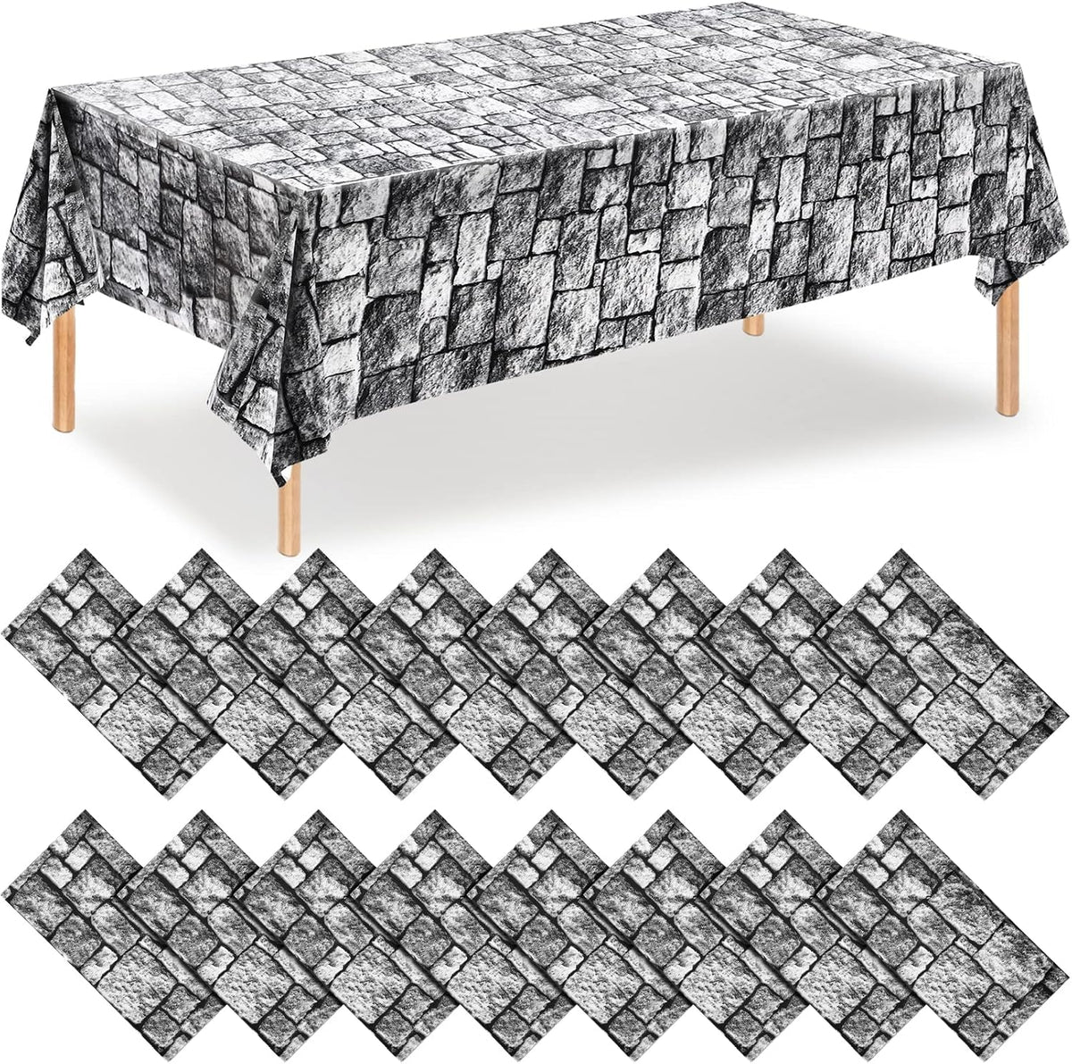 Irenare 16 Pack Stone Wall Tablecloths Plastic Rock Medieval
