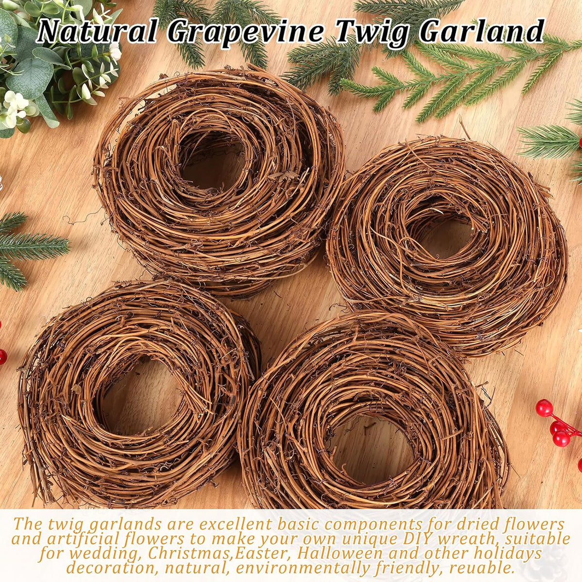 hftzz 8 pcs grapevine garland - 15 ft, side view