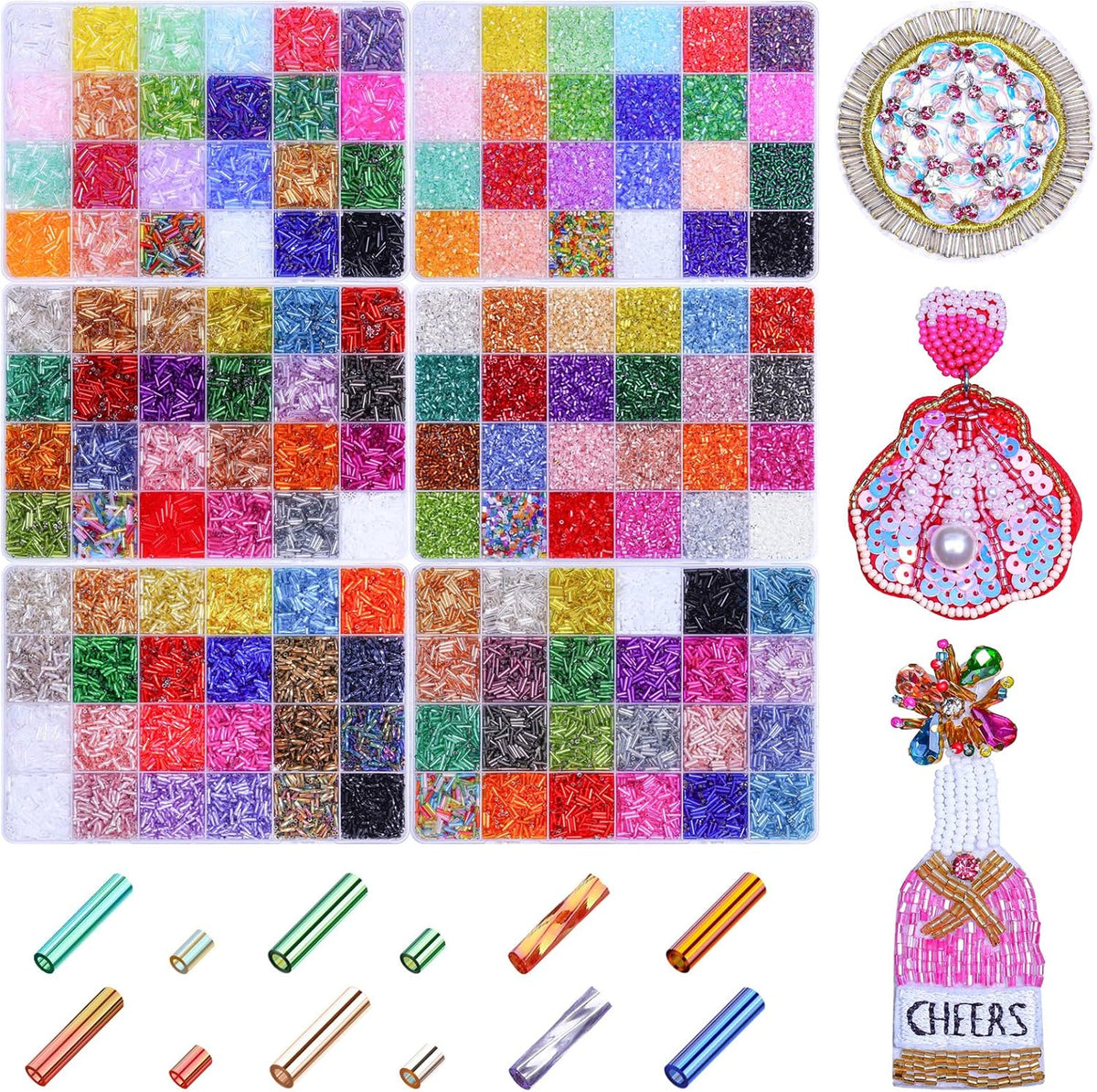 songin 28800 pcs bugle beads kit, 6 boxes, main product view