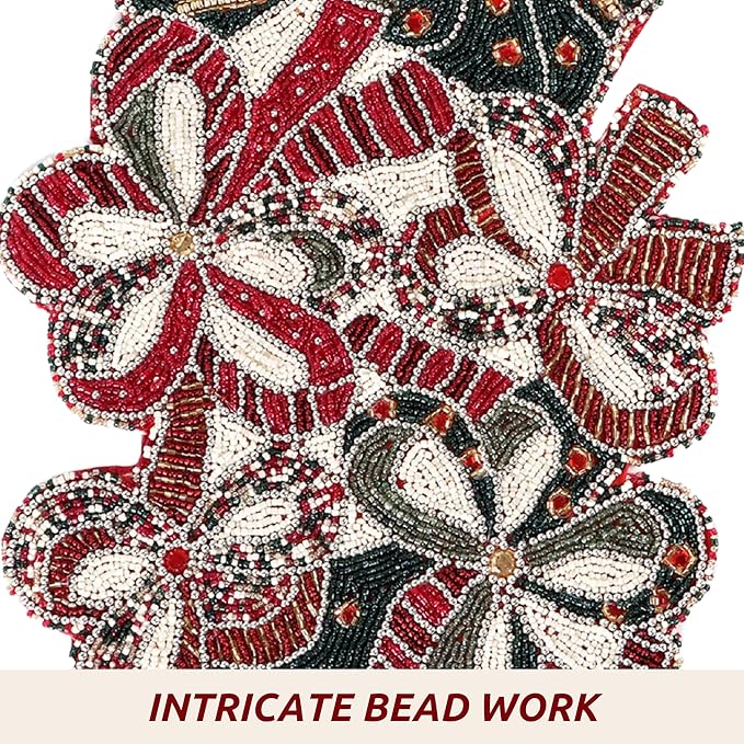 Elegant Glass Beads Table Runner 13x36 - Handcrafted Beaded Table Linen, Perfect for Weddings, Festive Celebrations, Dining Tables, Home Décor, and Everyday Use (Red White) - CLEENTABLE