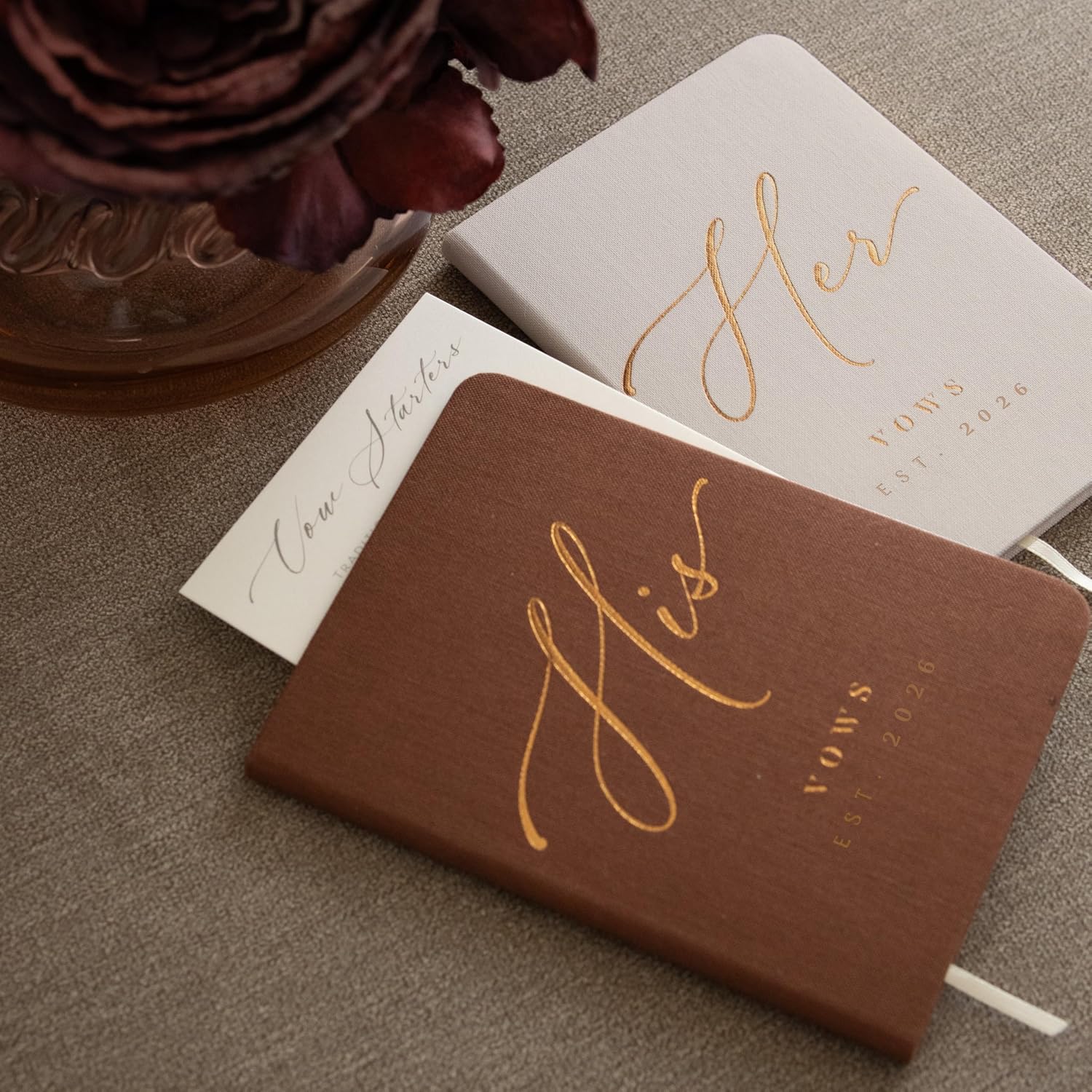 Custom 2026 Vow Books His & Hers - Ivory & Terracotta Linen Wedding Vow Books Ideal as Accessories for Brides & Grooms, His & Hers Gifts - Wedding Registry Must Haves 2026 & Elopement Essentials