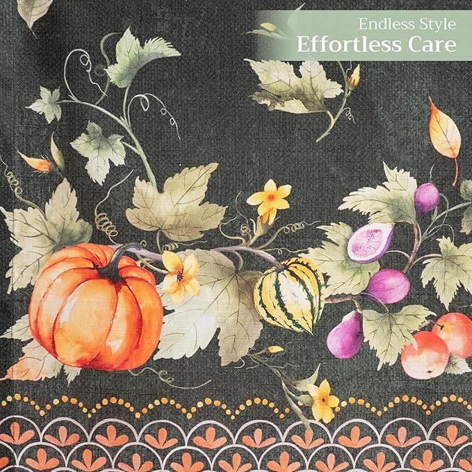 Maison d' Hermine Table Runner 100% Cotton Double Layer Table Runners 108 inches Long for Thanksgiving Christmas Decorations Home Kitchen Dining Wedding (Pumpkin Garden - Dark Green, 14.5" x 108")