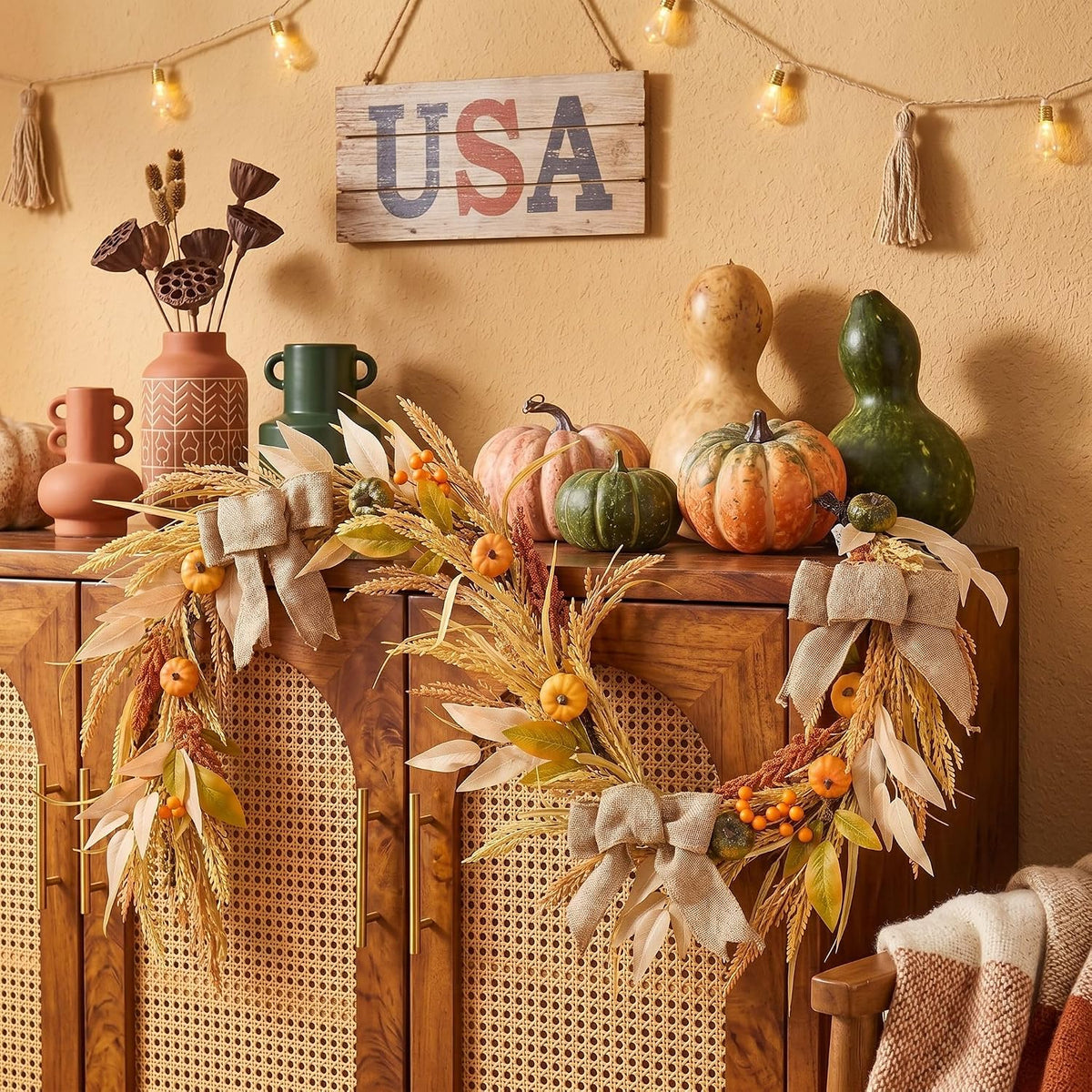 decorbyhannah 6ft fall garland for mantle with lights, package contents