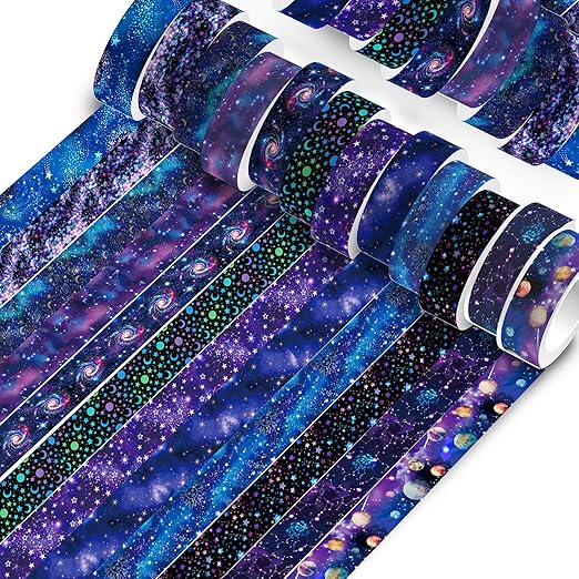 12 Rolls Starry Sky Washi Tape Set, Vintage Washi Tape Decorative Paper Stickers Decorative Tape for Craft,Galaxy Art Scrapbook,DIY Journal Set,Planner,Gift Wrapping,Party Decor