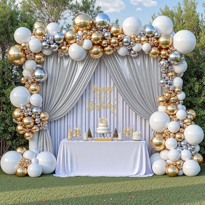 gogoparti 10x10FT Silver Sequin Backdrop Curtain - 2 Panels of 5x10FT Wrinkle-Free Glitter Drapes for Photography, Birthdays, Weddings & Graduations