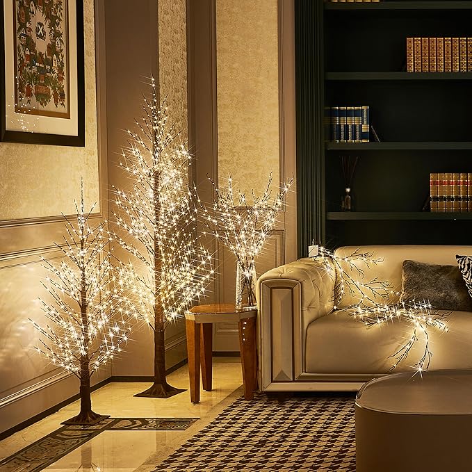 BAOLITVINE Lighted Branches Brown 32IN 200 Warm White Fairy Lights, Lighted Willow Branches with Timer, Dimmer for Home Bedroom Fireplace Christmas Decoration Inside Outdoor