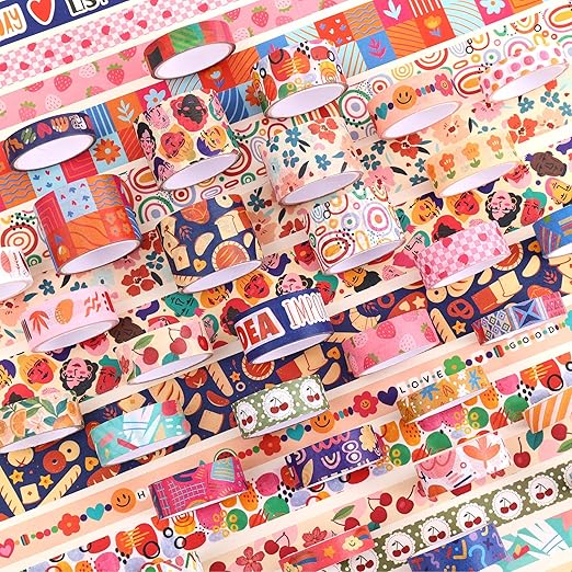 emmoolife 35 Rolls Washi Tape Set, Colorful Cute Floral Writable Decorative Tapes for Scrapbooking and Bullet Journaling, Junk Journal Supplies, DIY Planner Art, 5-30mm Wide 9.84ft Long/Roll