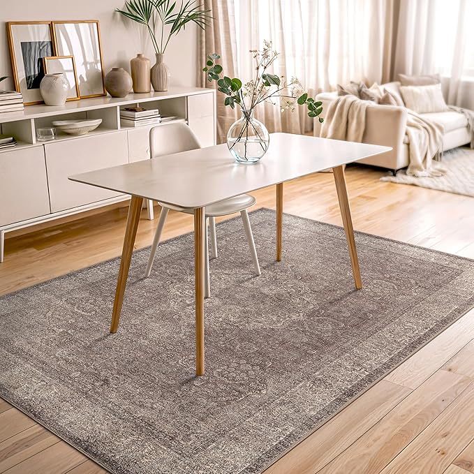 Bloom Rugs Washable Non-Slip 5' x 7' Rug - Taupe/Beige Traditional Medallion Area Rug for Living Room, Bedroom, Dining Room, and Kitchen - Exact Size: 5' x 7'