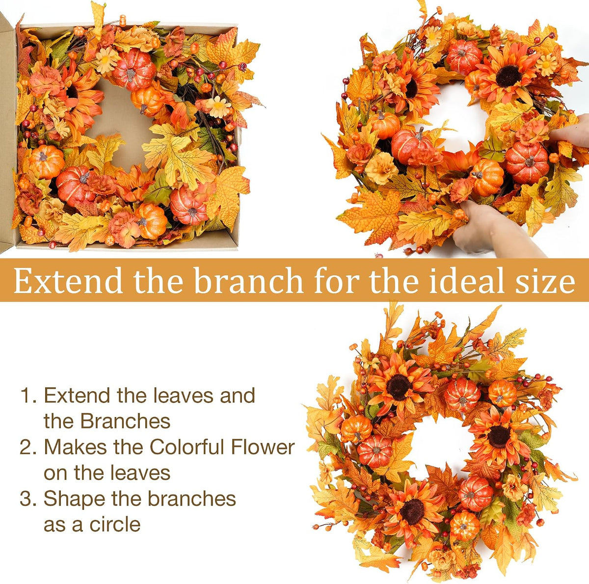 Fall Wreaths for Front Door 22 Inch, Autumn Wreath with Berry Pumpkin, Maple ...
