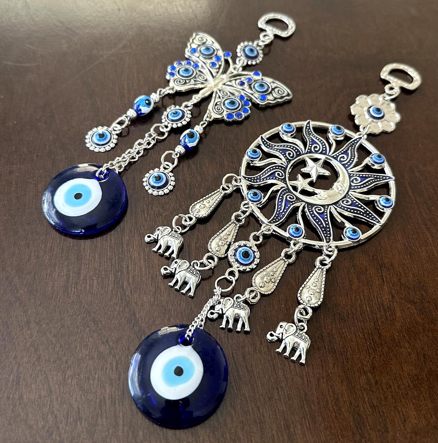 Betterdecor Turkish Blue Evil Eye Hanging Ornament, Butterfly & Sun Moon