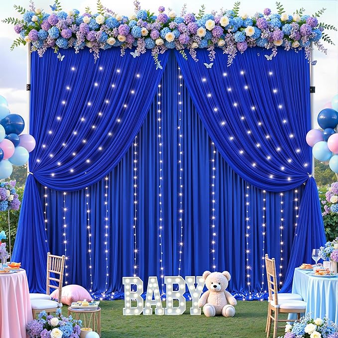 Royal Blue Tulle Backdrop Curtain for Parties Wedding,5ft x 10ft Wrinkle Free Curtain Backdrop,2 Layer Drapes for Backdrop,Polyester Wedding Back Drop for Bridal Shower Birthday Baby Shower