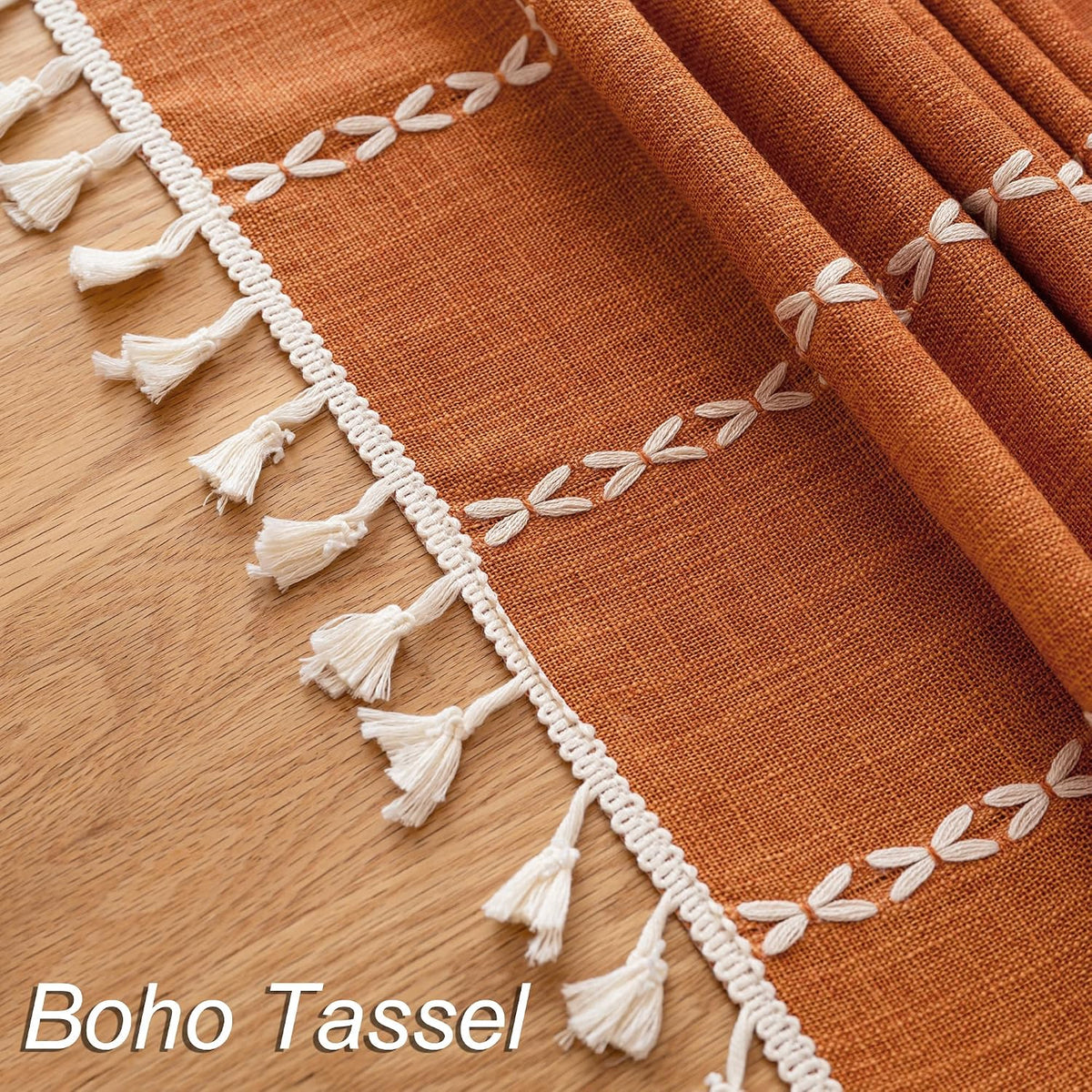 Burnt Orange Linen Rectangle Table Cloth with Tassel Farmhouse Burlap Tablecl...