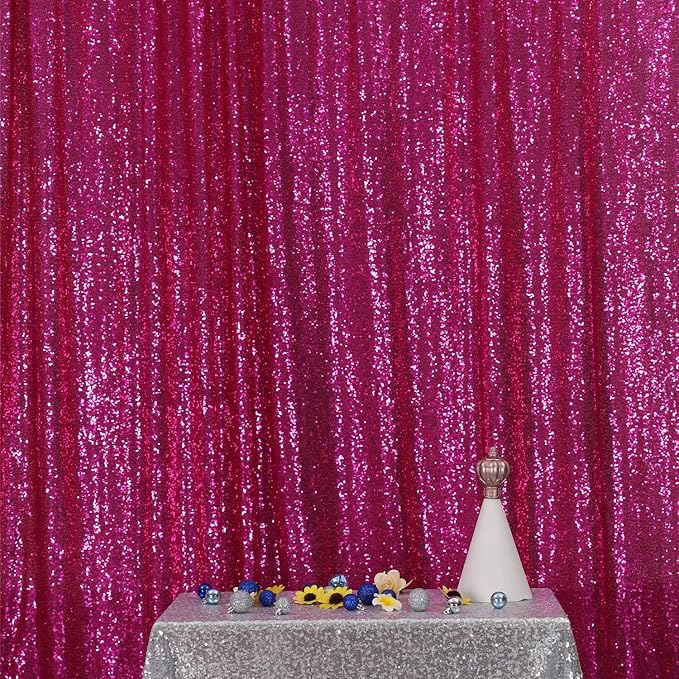 Poise3EHome Sequin Backdrop Curtain, 10Ft x 10Ft Hot Pink Glitter Photography Background Curtains, Sequence Backdrop Drapes for Wedding Party Festival Decor