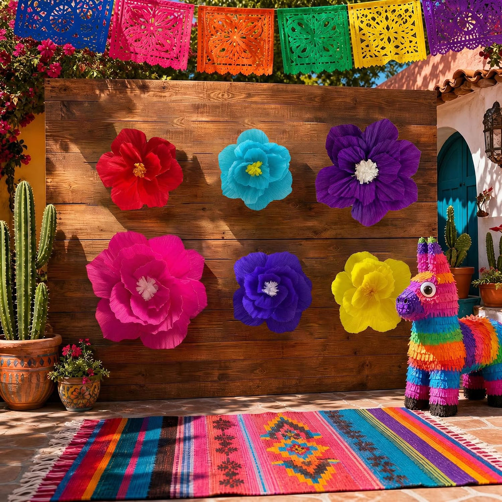 ANSOMO Bright Paper Flowers Artificial Crepe Tissue Wall Décor Fiesta Mexican Cinco De Mayo Wedding Birthday Bridal Baby Shower Classroom Luau Hawaiian Party Decorations