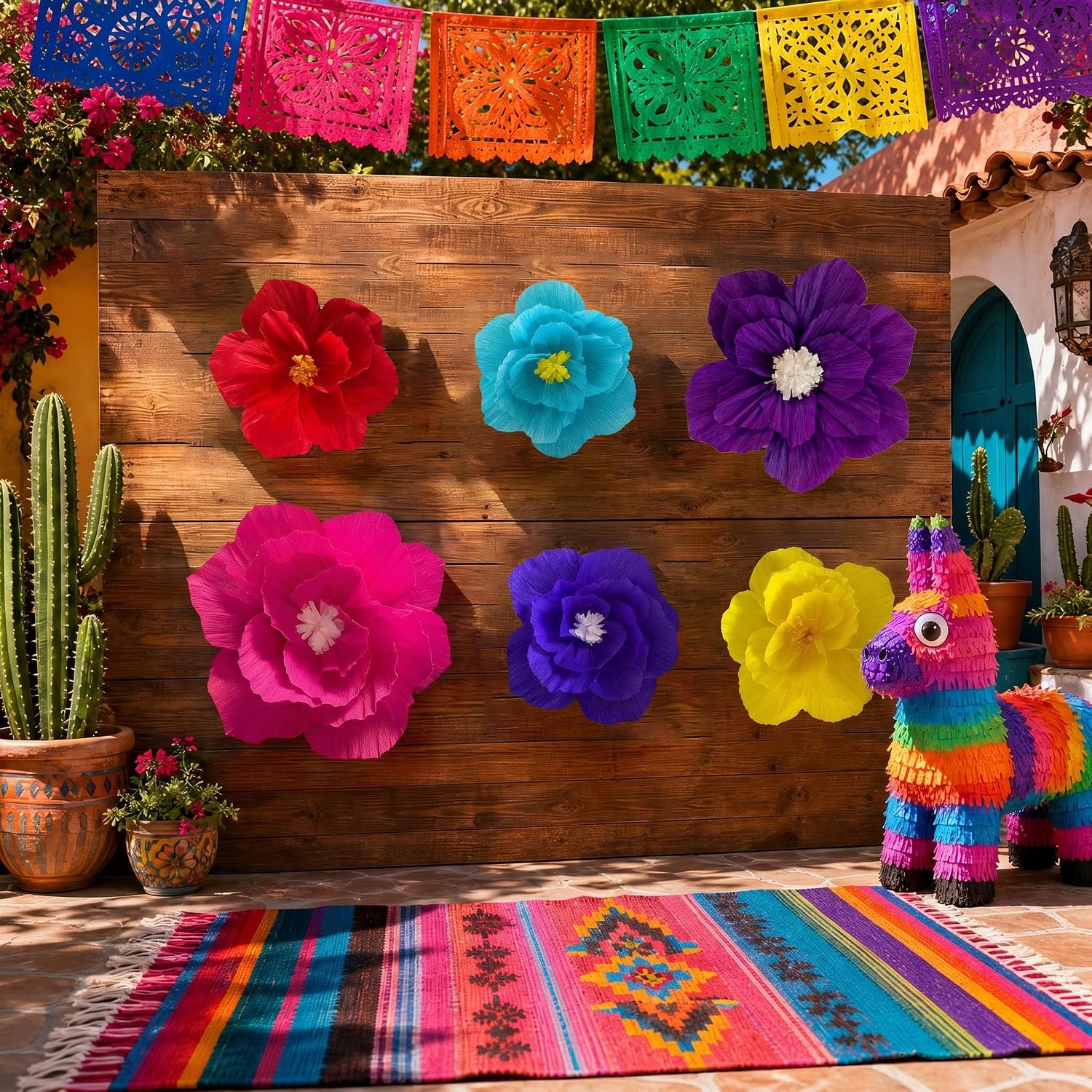ANSOMO Bright Paper Flowers Artificial Crepe Tissue Wall Décor Fiesta Mexican Cinco De Mayo Wedding Birthday Bridal Baby Shower Classroom Luau Hawaiian Party Decorations