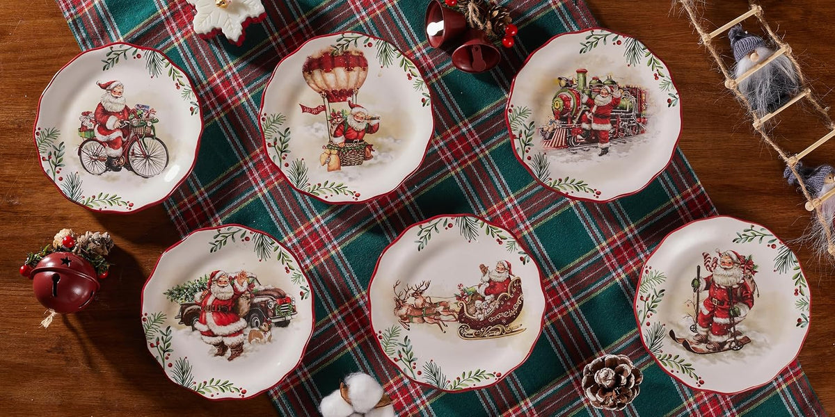 Bico Santa On The Way Scalloped Christmas Appetizer Plates Set of 6, 6 In