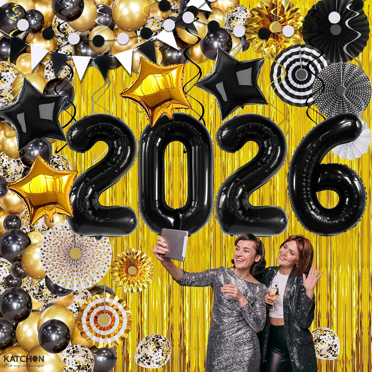 katchon happy new years decorations 2026 black and on a desk or shelf