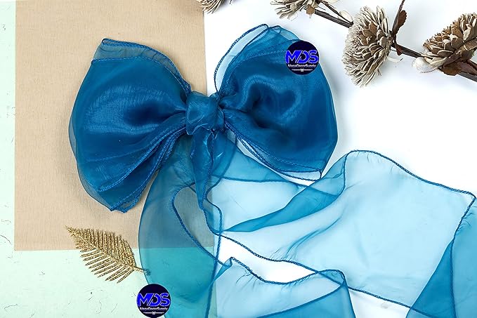 MDS Pack of 150 PCS Organza Chair Sashes Wider Dining Chair Bows Ribbon Tie Back for Wedding Party Birthday Bridal Shower Reception Event Banquet Home Chair Cover Decoration - Dark Teal