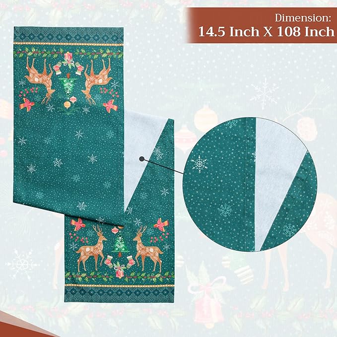 Maison d' Hermine Table Runner 100% Cotton Single Layer Table Runners 108 inches Long for Thanksgiving Christmas Decorations Home Kitchen Dining Party Wedding (Hygge Christmas, 14.5" x 108")