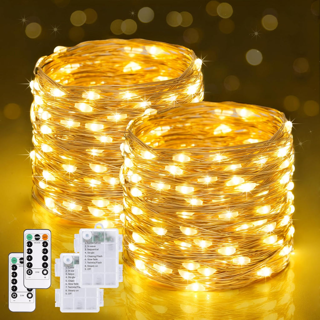 JMEXSUSS 2 Pack Fairy Lights Battery Operated with Remote, Total 400 LED 132ft Battery Powered String Lights, Twinkle Fairy Lights for Bedroom, Classroom, Dorm, Tree, Indoor, Outdoor Decor, Warm White